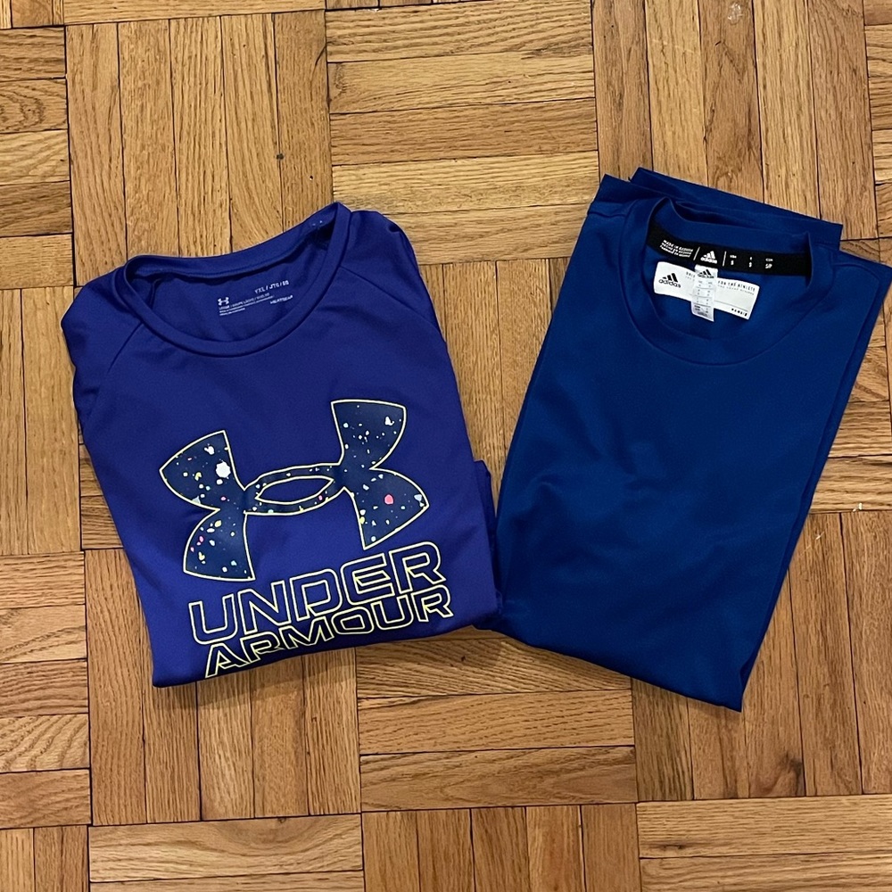 Youth Under Armor Tech Shirt Size XL AND Adidas ClimaTech Shirt Mens Size Small